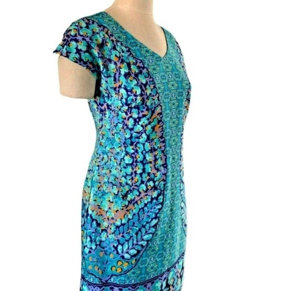 Isaac Mizrahi Live Cap Sleeve Lined Sheath Dress Sz S Multicolor #240H - Picture 2 of 7